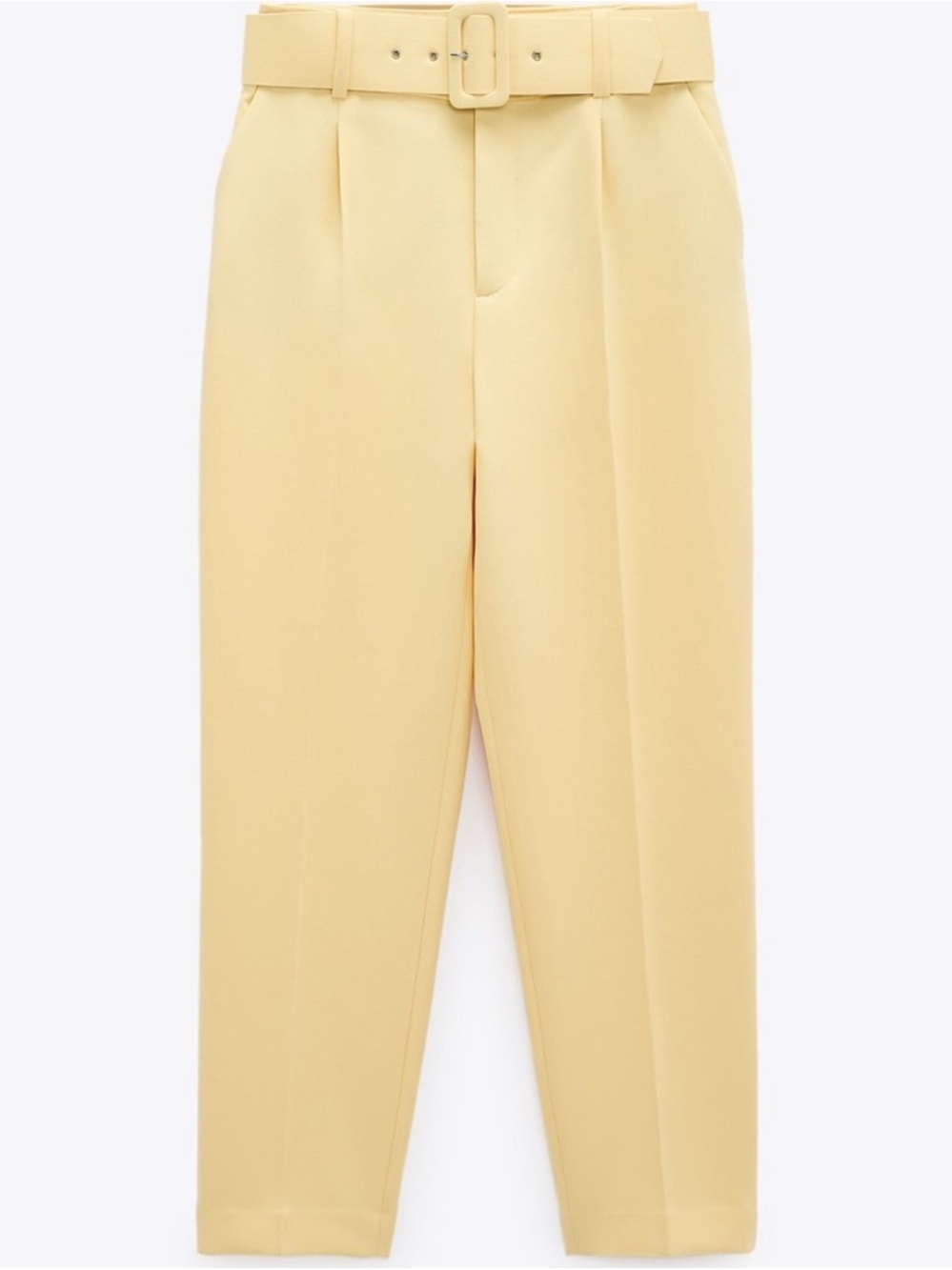 NWT ZARA women’s Pleated Belted Tapered Pale Yellow Pants with Belt size L